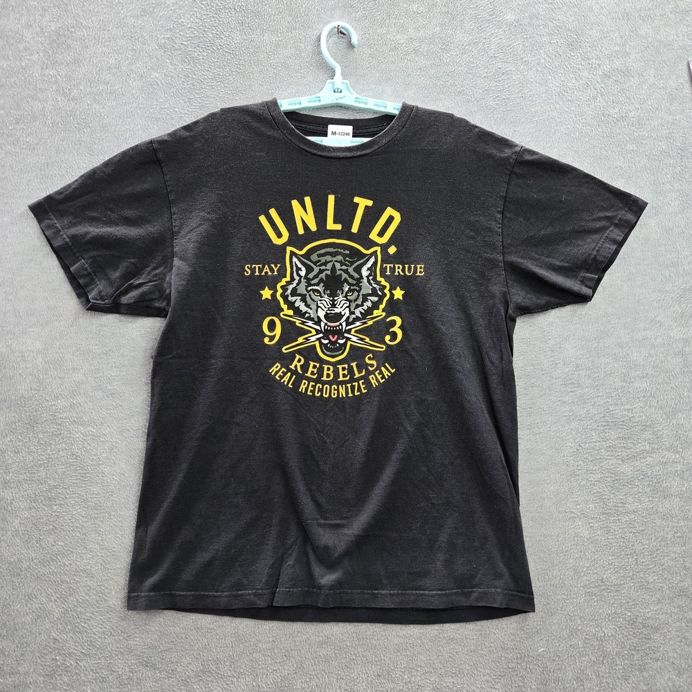 Ecko Unltd. Men Shirt XL Black Graphic Print Wolf Rebels Logo Short Sleeve Tee